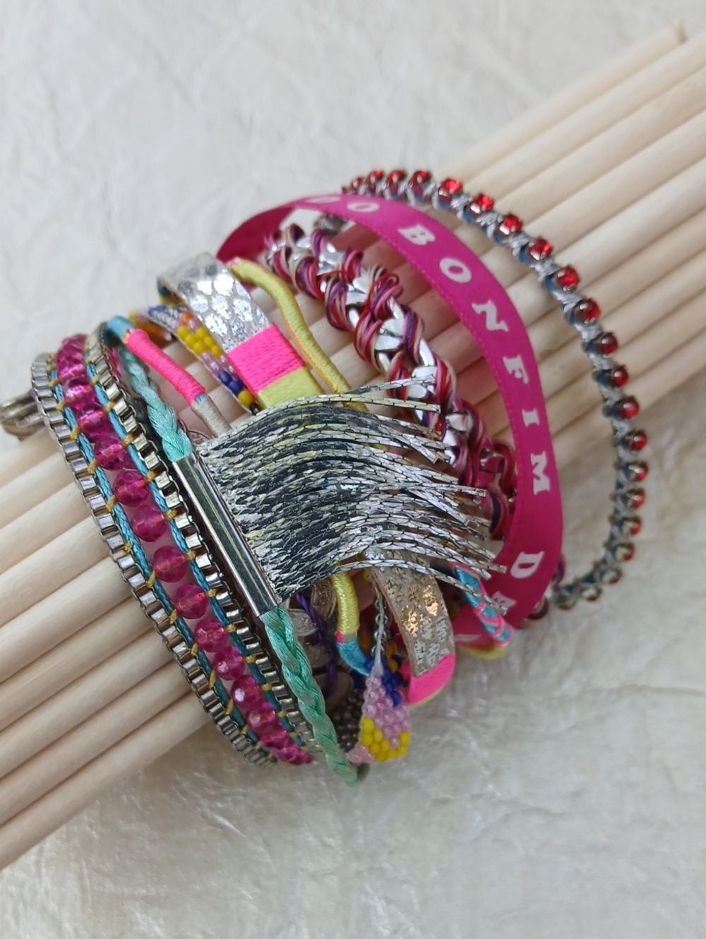 Hipanema Multicolor Pinks Teals Beaded Braided Layered Bracelet